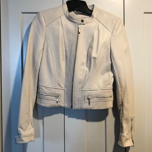 White House Black Market cream genuine leather jacket